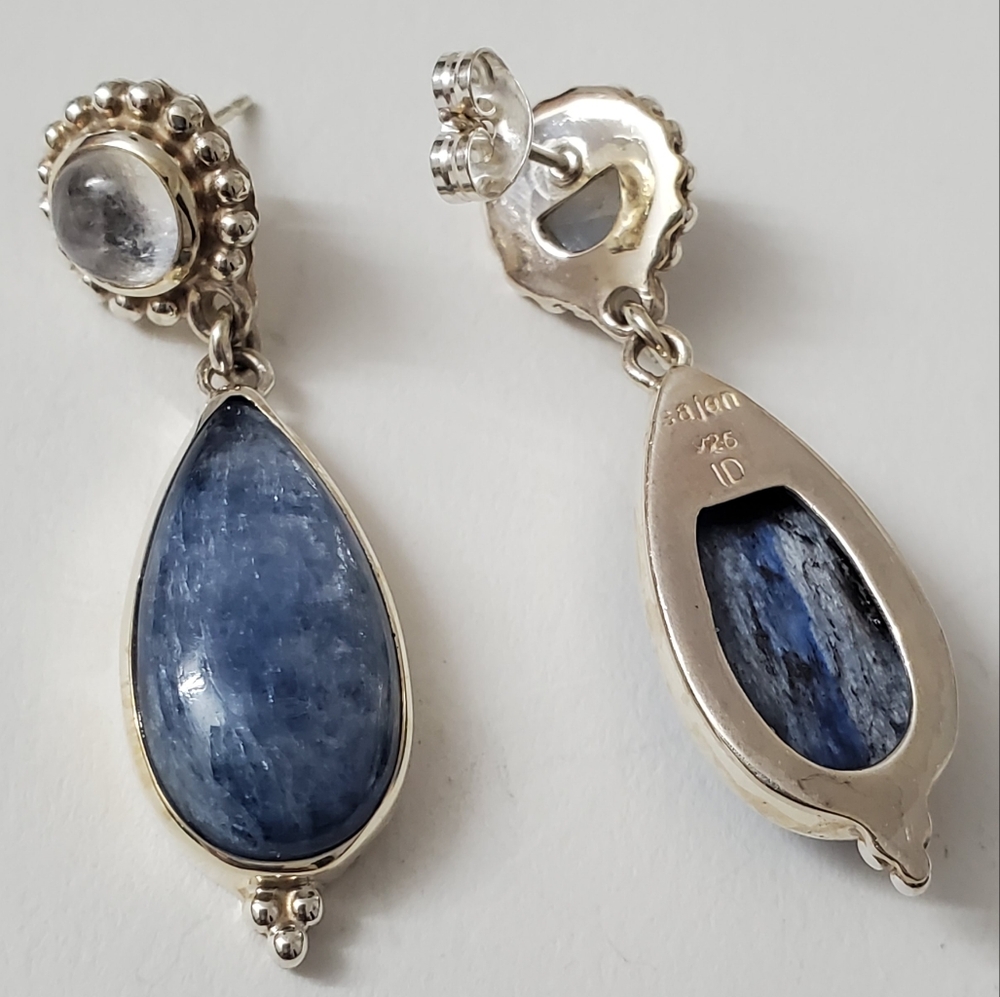 Sajen / Sterling Silver 925 Kyanite Moonstone Earrings – A Celestial Masterpiece - Picture 5 of 6